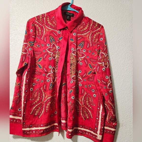 Rachel Zoe Vibrant Red Paisley Blouse - Picture 1 of 8